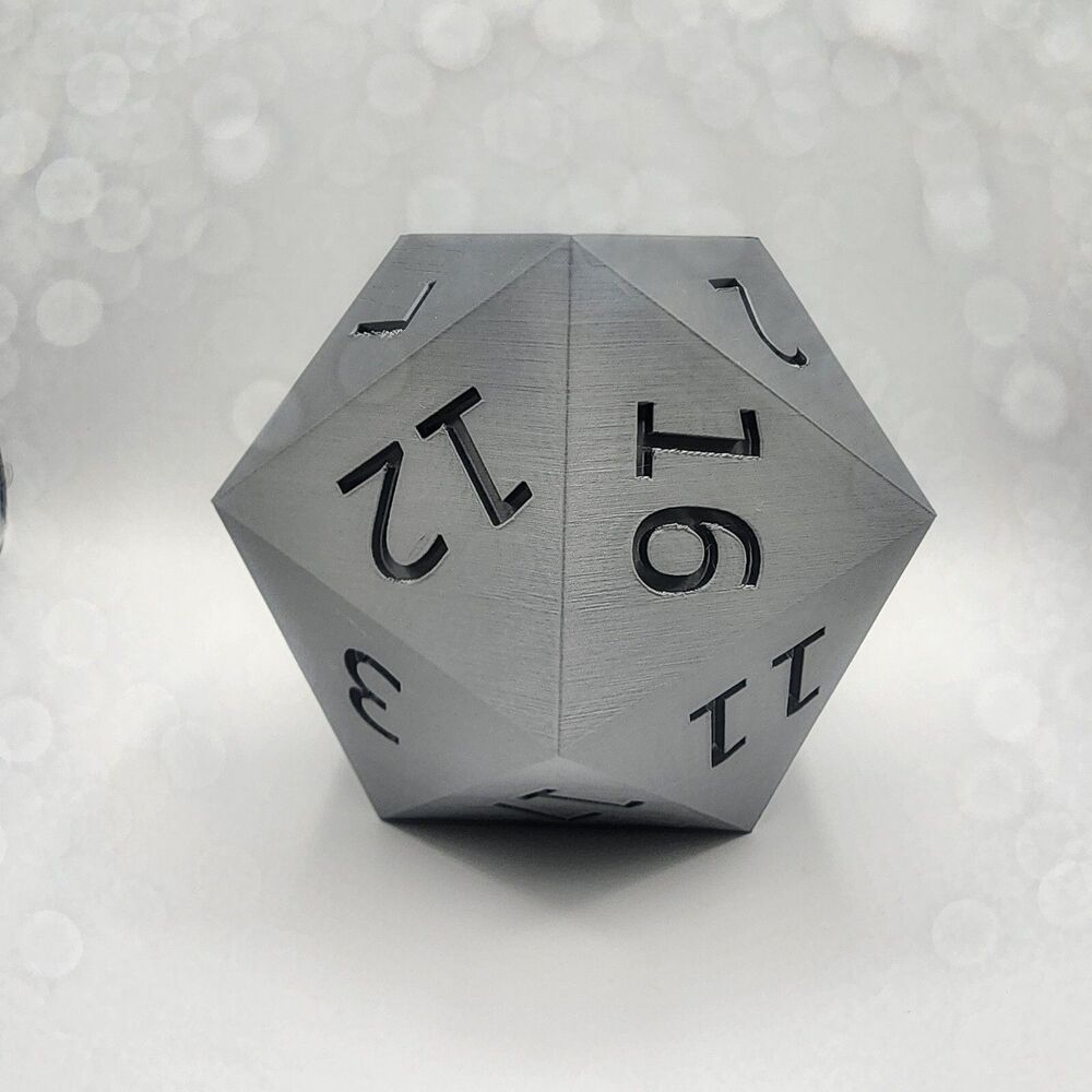Large Gray 6.25 Inch 3D Printed D&D D20 Die